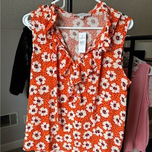 LOFT Floral Sleeveless Blouse - Orange and White